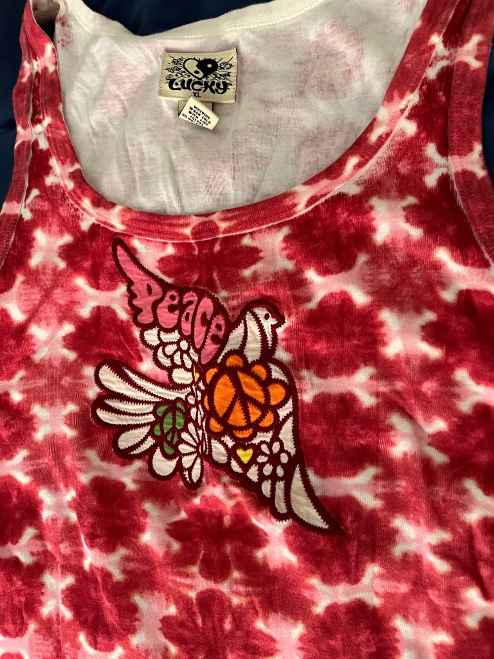 LUCKY BRAND SL BATIK TANK TOP DOVE XL